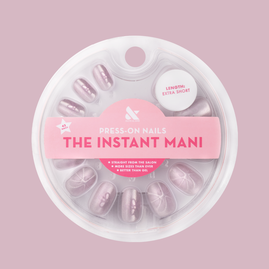 Lavender Blooms Velvet - Press-On | Extra Short | Round nails with icy lavender and delicate petal designs for easy at-home mani