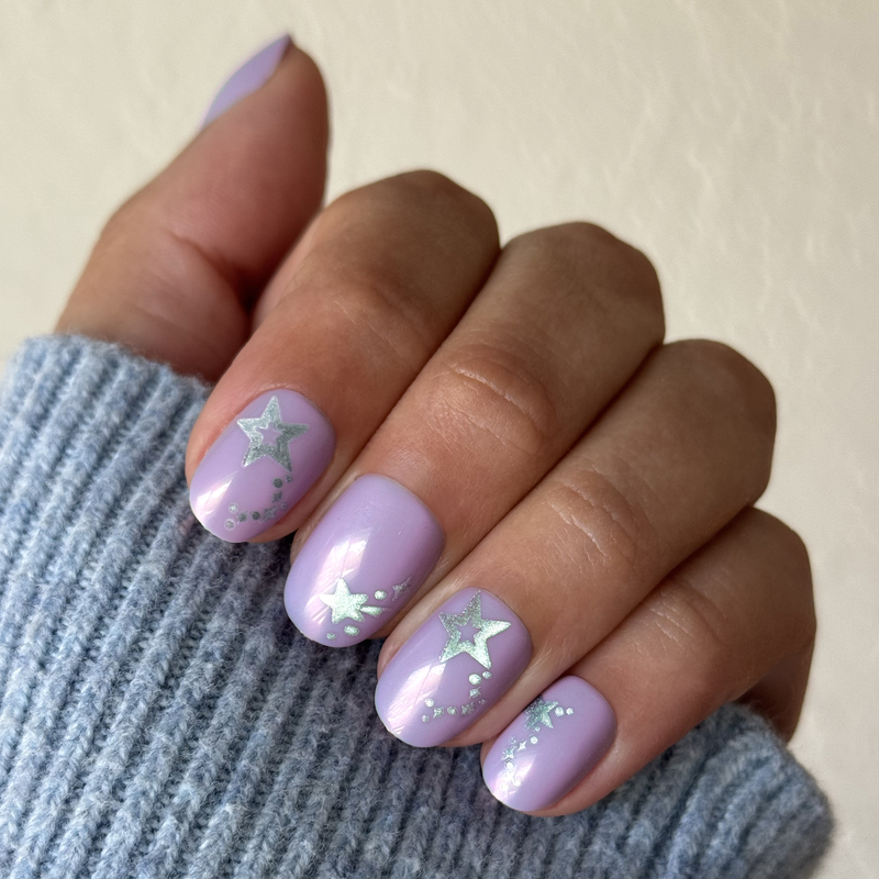 picture of Lavender Iridescent Stars - Press-On | Extra Short | Round