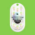 Lime Chrome French - Press-On | Short | Round with sheer base and neon lime chrome tips for easy at-home manicure
