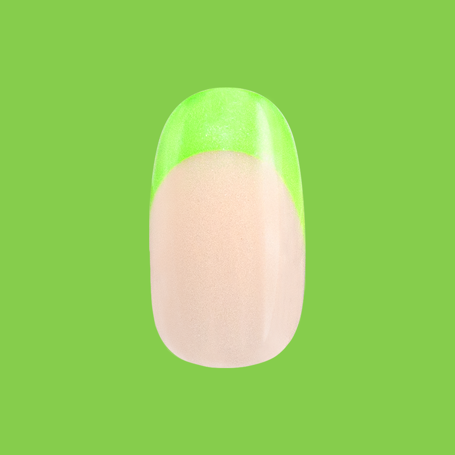 Lime Chrome French - Press-On | Short | Round with sheer base and neon lime chrome French tip for easy at-home manicure