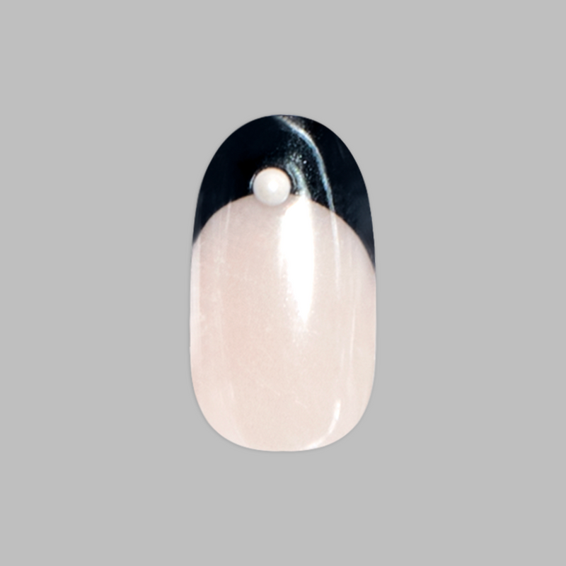 Black Chrome Puffy French  - Press On | Short | Round - Press-On