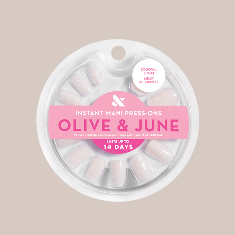 Milky 3D Bubbles - Press-On | Short | Squoval 