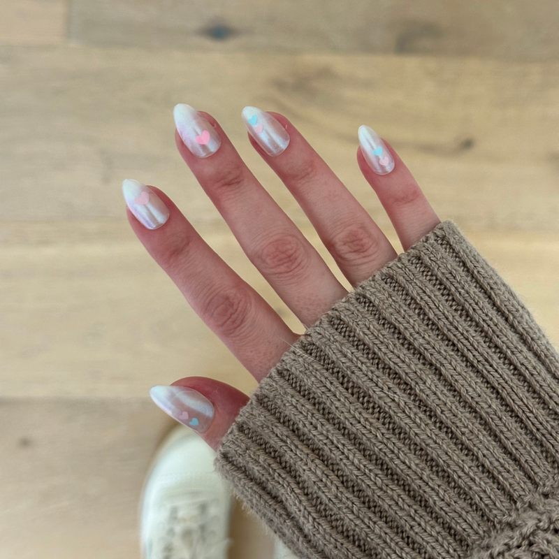 picture of Milky Chrome Hearts - Press-On | Medium | Almond