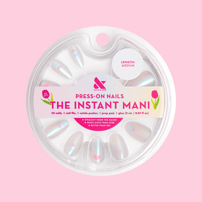 Milky Chrome Hearts - Press-On | Medium | Almond 