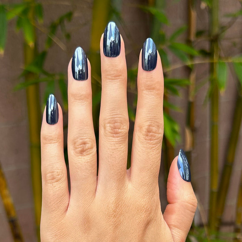 Navy Chrome - Press-On | Medium | Almond