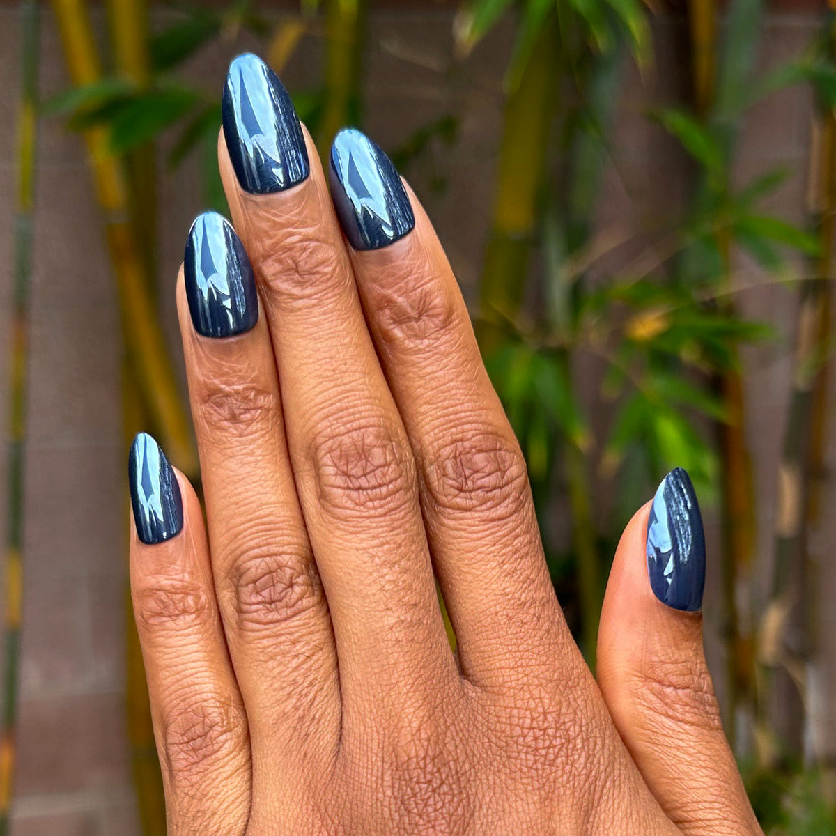 Navy Chrome - Press-On | Medium | Almond