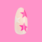Neon Star Mixed Pack - Press-On | Medium | Almond with sheer base and white plus neon pink star details for easy manicure.