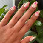 Neon Star Mixed Pack - Press-On | Medium | Almond with sheer nails featuring neon pink and white star designs for easy press-on mani