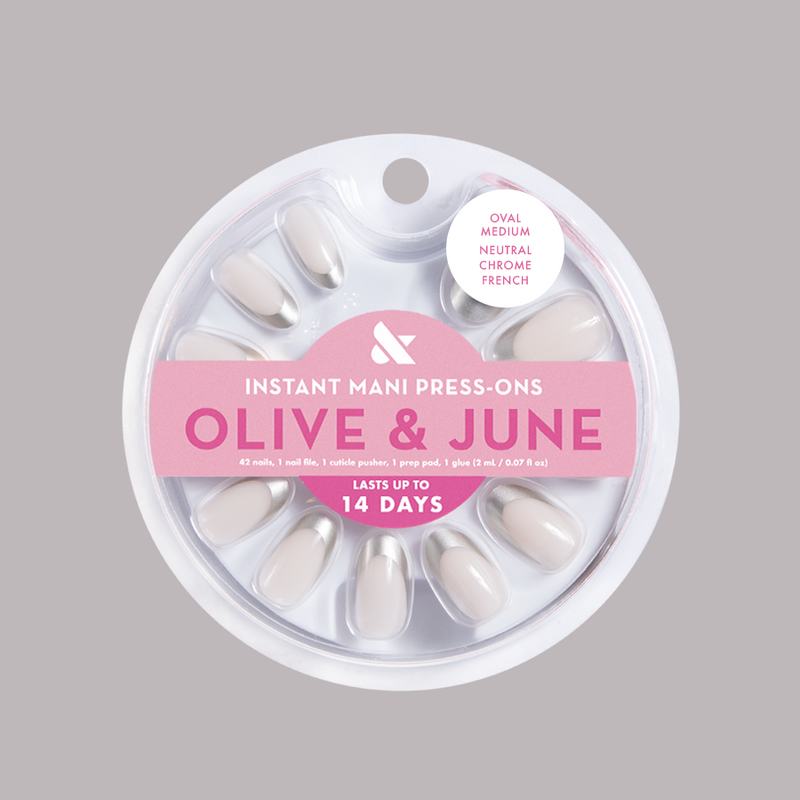 Neutral Chrome French - Press-On | Medium | Oval 