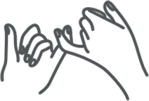 Outline illustration of two hands with fingers interlaced forming a pinky promise gesture on transparent background