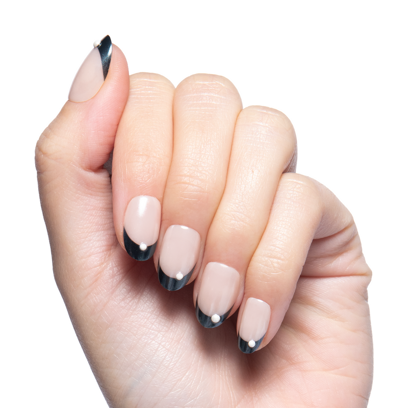 Black Chrome Puffy French  - Press On | Short | Round - Press-On