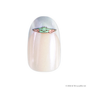 Blue Chrome Grogu French - Press-Ons | Short | Round single nail