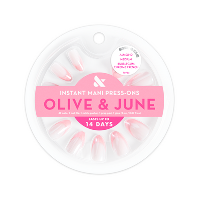 Bubblegum Chrome French - Press On | Medium | Almond Bubblegum Chrome French - Press On | Medium | Almond  Press-On