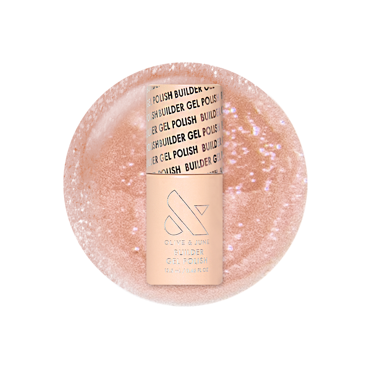 Champagne Chiffon - Builder Gel bottle on shimmer golden iridescent gel polish drop for manicure and nail care