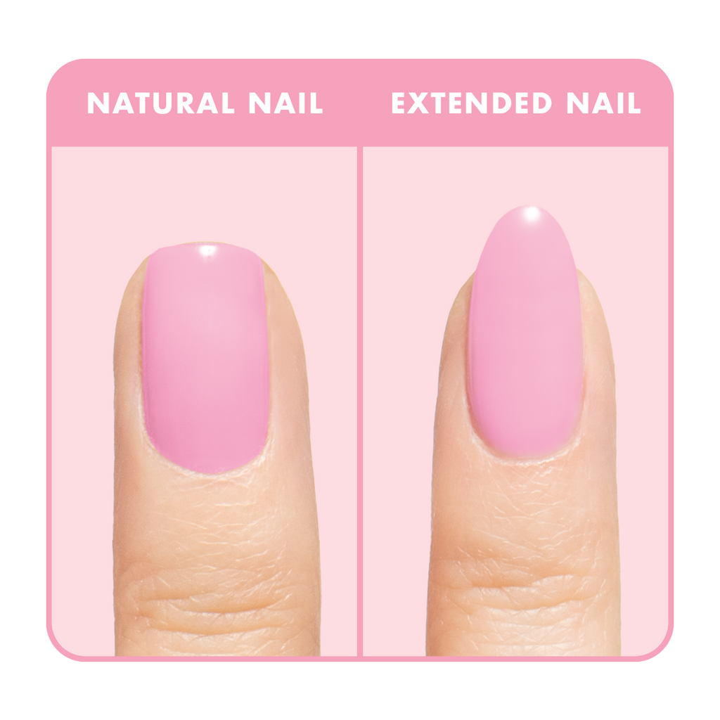 Flora Aura - Builder Gel sheer cool pink manicure on natural and extended nails with smooth glossy finish
