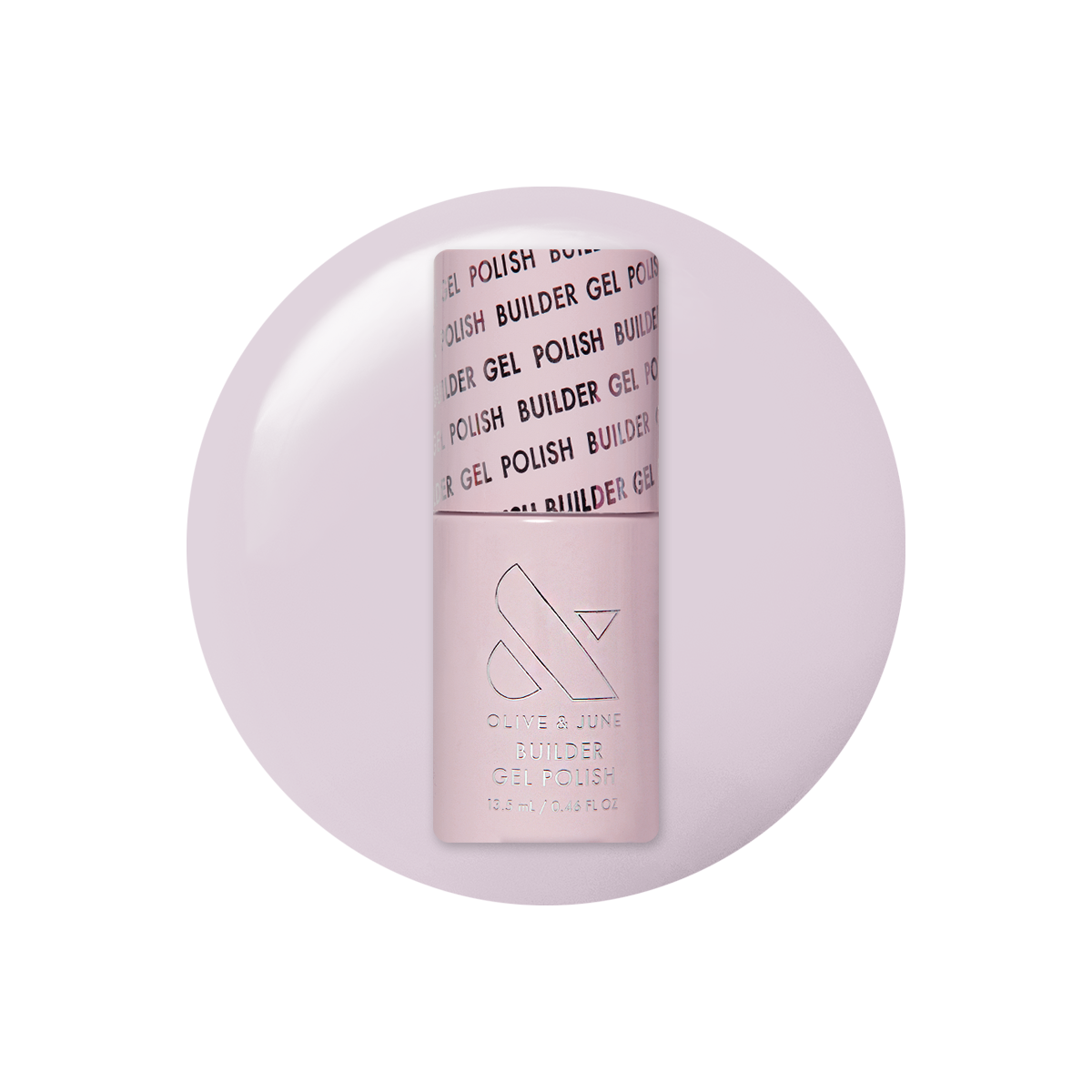 Lavender Frost - Builder Gel bottle on soft pastel lavender gel polish swatch for smooth, icy manicure looks