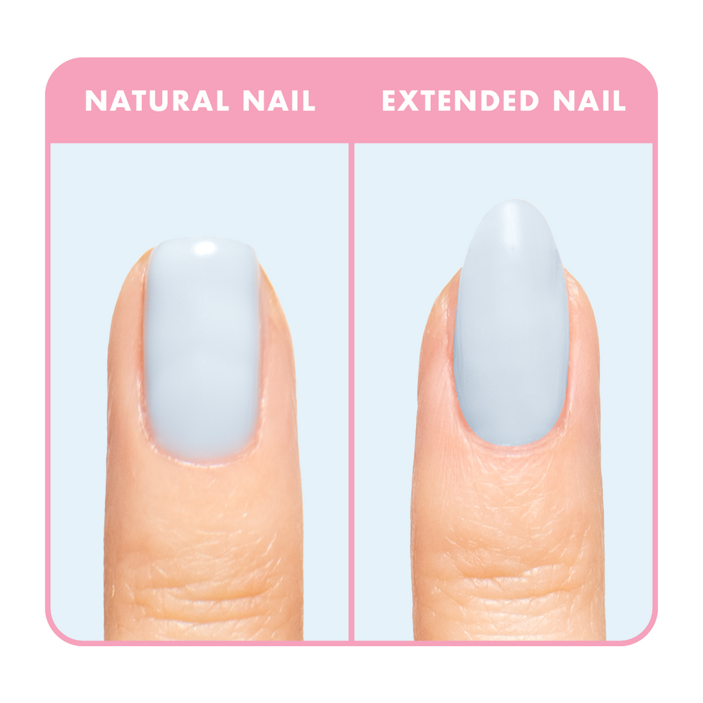 Sky Blue Filter - Builder Gel shown on natural and extended nails with a sheer pastel icy blue manicure