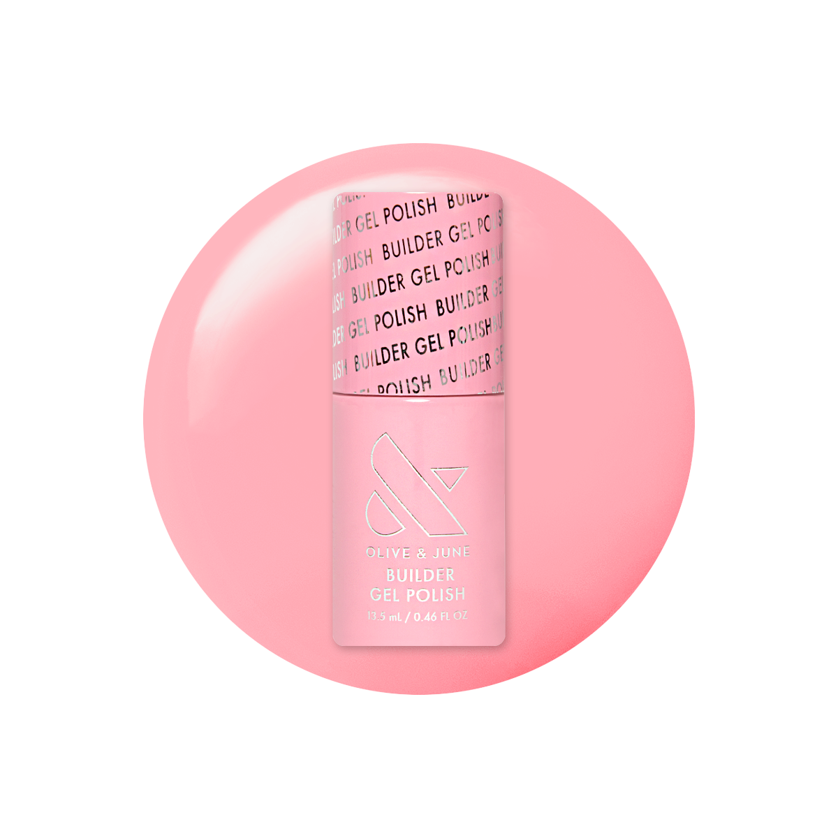 Strawberry Marshmallow - Builder Gel bottle on a glossy cool pink gel polish background for manicure and nail care