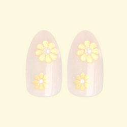 Flower Party with 3D Pearls - Press On | Medium | Almond