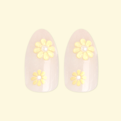 Flower Party with 3D Pearls - Press On | Medium | Almond Flower Party with 3D Pearls - Press On | Medium | Almond  Press-On