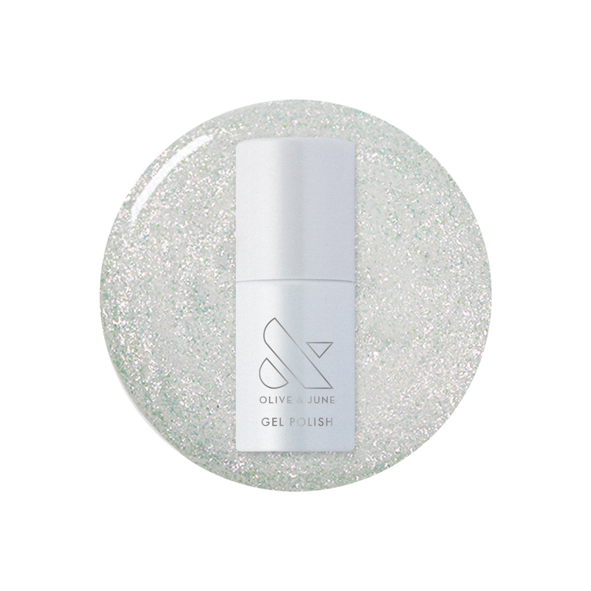 DIAMONDS ARE A MANI’S BEST FRIEND Gel bottle on sparkly iridescent sheer gel polish for long-lasting mani looks