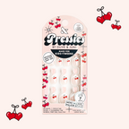 I HEART CHERRIES FRENCH - Pressies | Extra Short Short | Round with sheer base, white tips, and heart-shaped cherry designs for easy mani