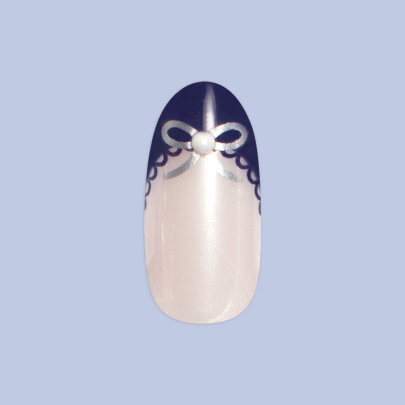 Lacy Pearl Navy French  - Press On | Medium | Oval - Press-On
