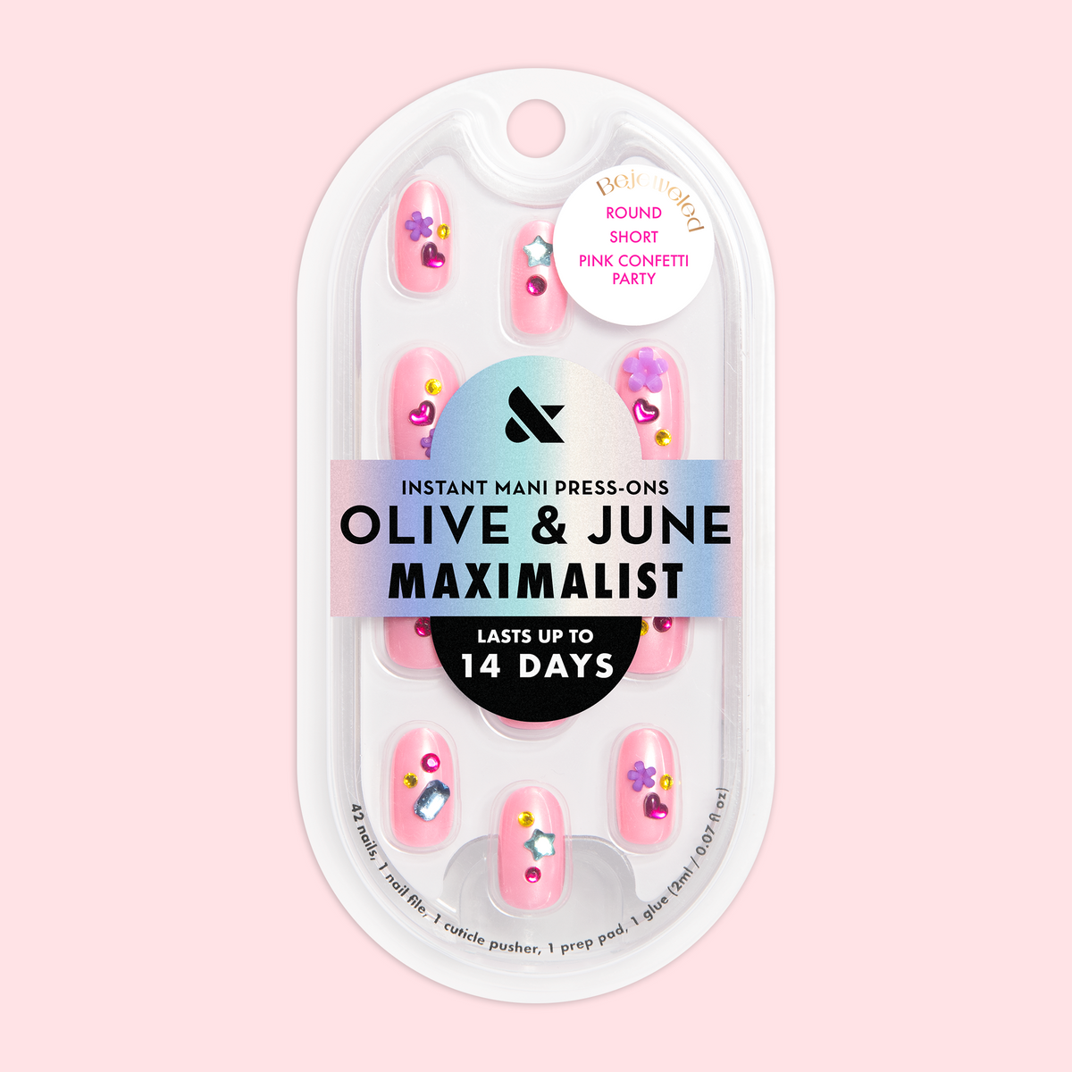 Pink Confetti Party - Press On | Short | Round – Olive and June