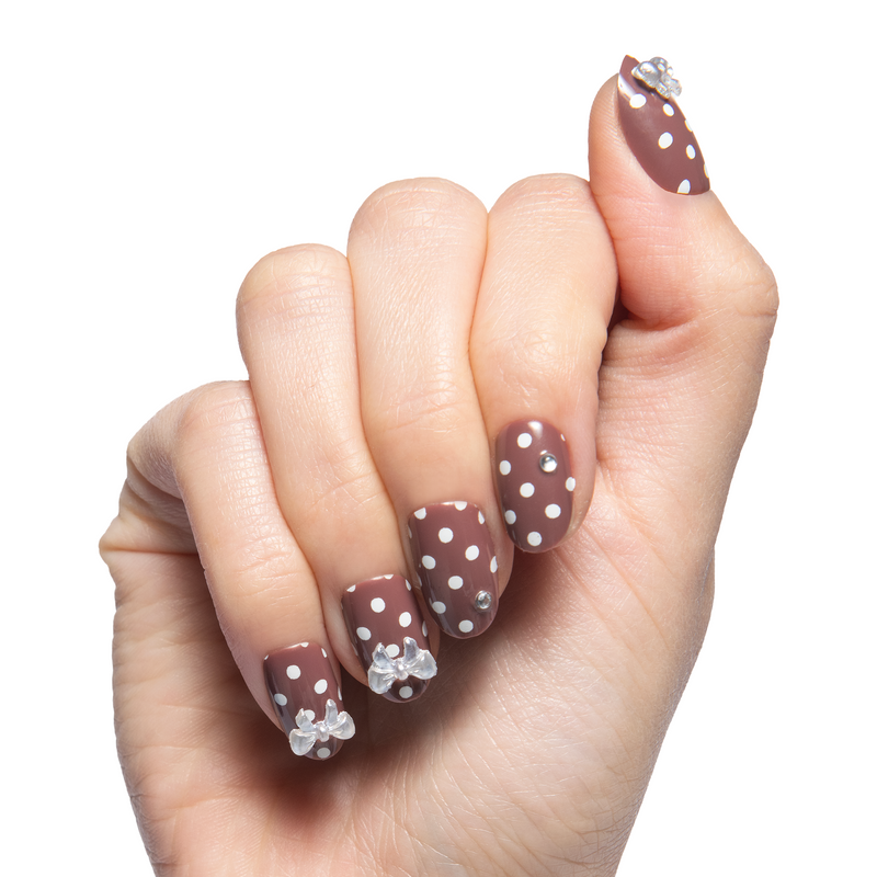 Polka Dots with Bows  - Press On | Short | Round - Press-On