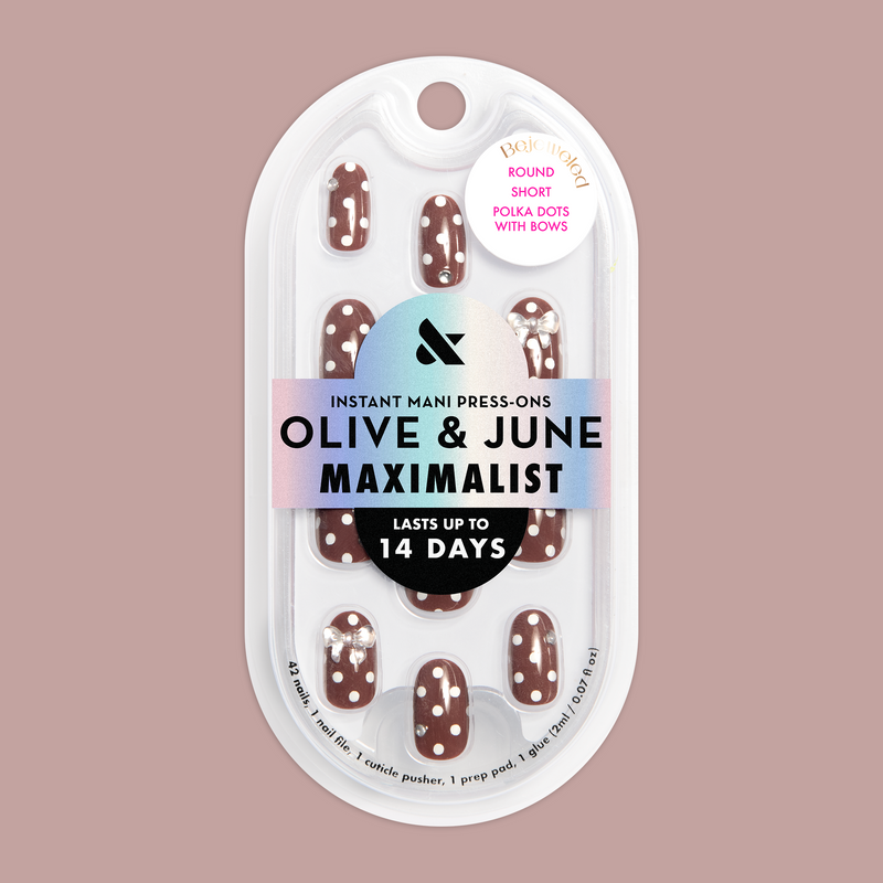 Polka Dots with Bows  - Press On | Short | Round - Press-On