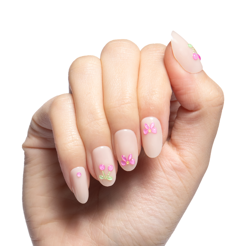 Puffy Cherry Bows  - Press On | Medium | Oval - Press-On