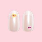 Puffy Chrome Candy Heart French - Press On | Medium | Oval false nails with pearly chrome finish and 3D conversation hearts