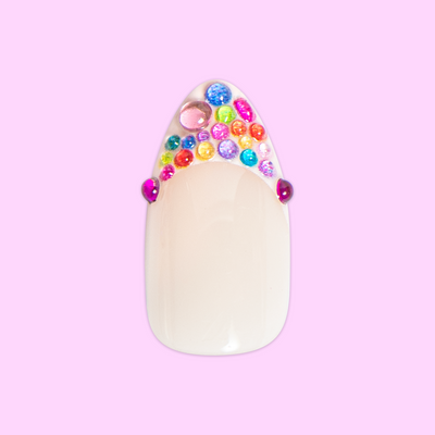 Rainbow Rhinestone French - Press On | Medium | Almond Rainbow Rhinestone French - Press On | Medium | Almond  Press-On
