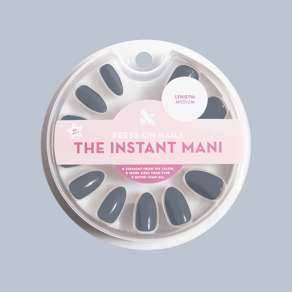 Social Studies - Press-On | Medium | Almond deep navy medium almond press-on nails for an easy at-home manicure.