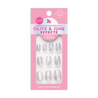 Unicorn Chrome Shimmer | Extra Short | Round - Tab Press-On Unicorn Chrome Shimmer | Extra Short | Round - Tab Press-On  Tab Press-On