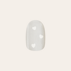 Velvet Pearly Hearts - Tab Press On | Extra Short | Round false nail with soft pearly velvet and white heart details