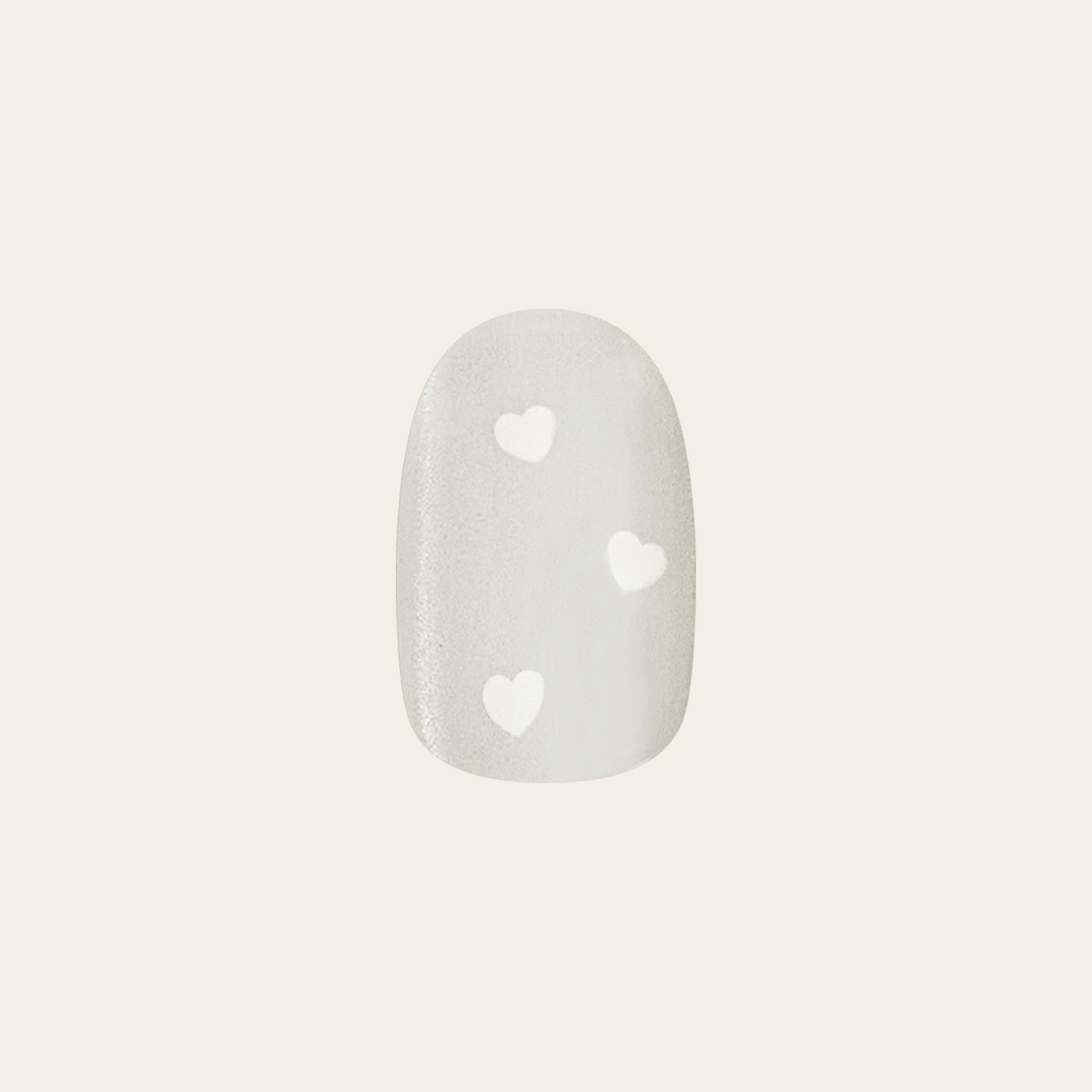 Velvet Pearly Hearts - Tab Press On | Extra Short | Round false nail with soft pearly velvet and white heart details