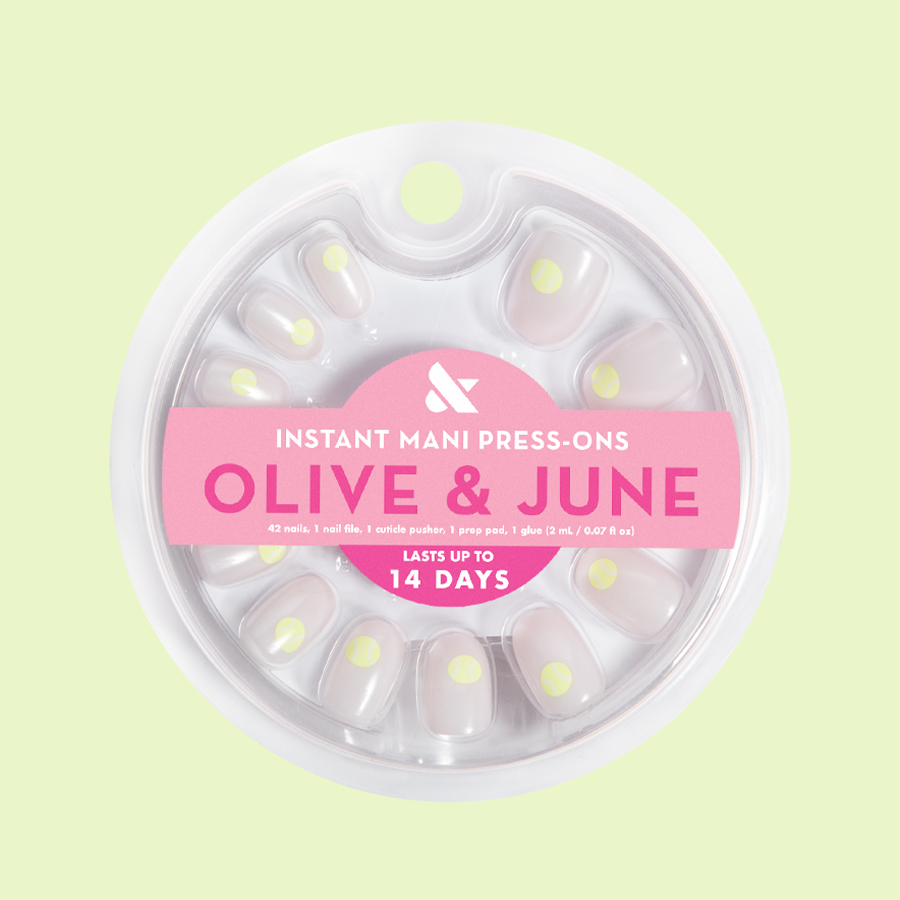 Perfect Serve - Press-On | Extra Short | Squoval with sheer neutral base and bright yellow-green tennis ball accents for easy manicure