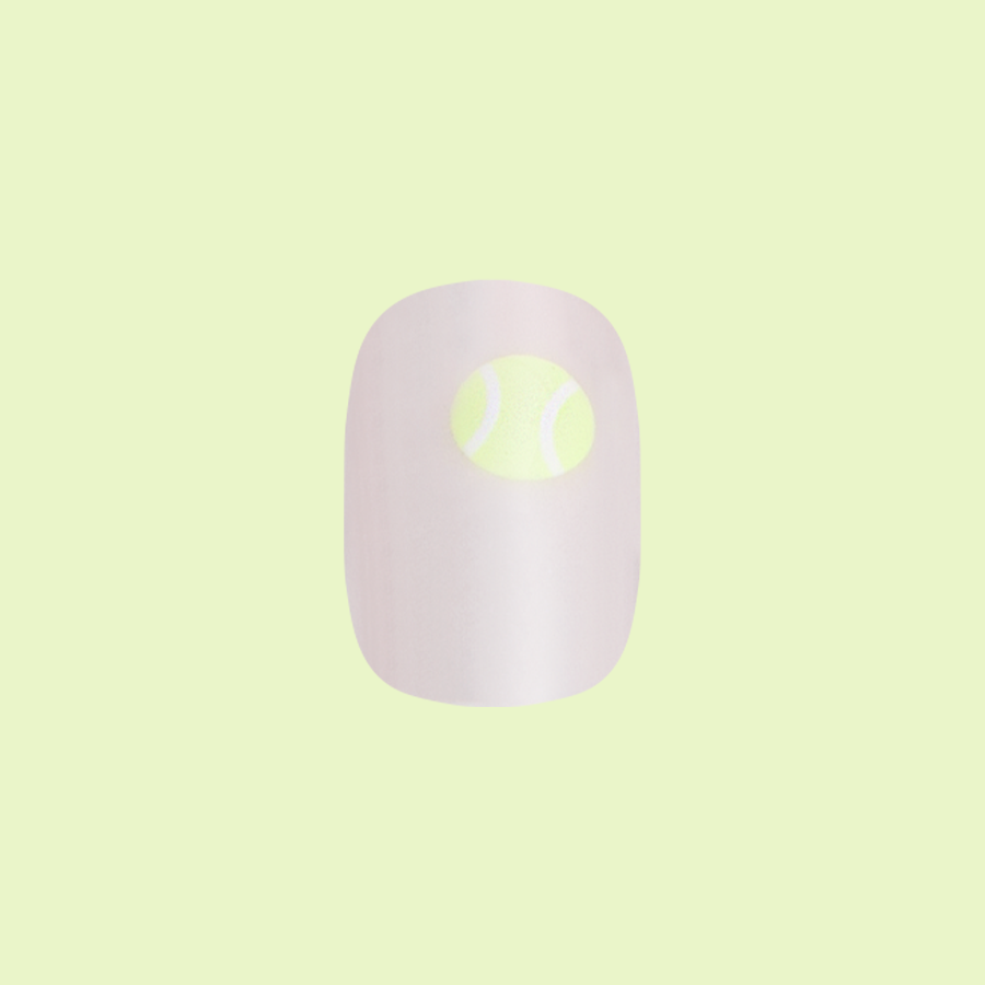 Perfect Serve - Press-On | Extra Short | Squoval with sheer neutral base and bright yellow-green tennis ball design for mani