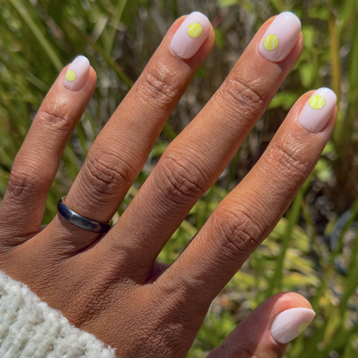 Perfect Serve - Press-On | Extra Short | Squoval with sheer neutral base and bright yellow-green tennis ball design for easy mani