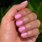 Permanent Vacation - Gel bright pink gel polish fading to soft bubblegum on short rounded nails for a fresh mani look