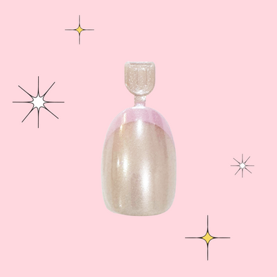 Pink Goldfish French - Pressies | Short Medium | Round showing iridescent pink goldfish tip press on nails in packaging on pink background Pink Goldfish French - Pressies | Short Medium | Round  Pressies