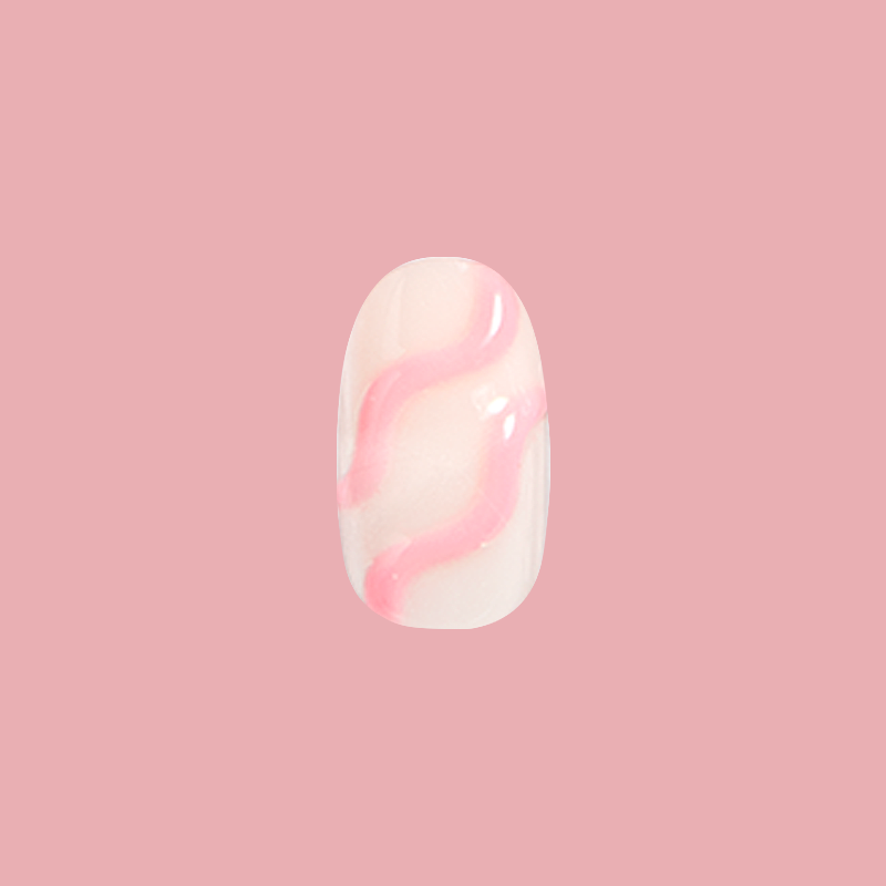 Pink Puffy Swirls - Press-On | Short | Round nail with milky base and raised bubblegum pink swirls for a unique mani