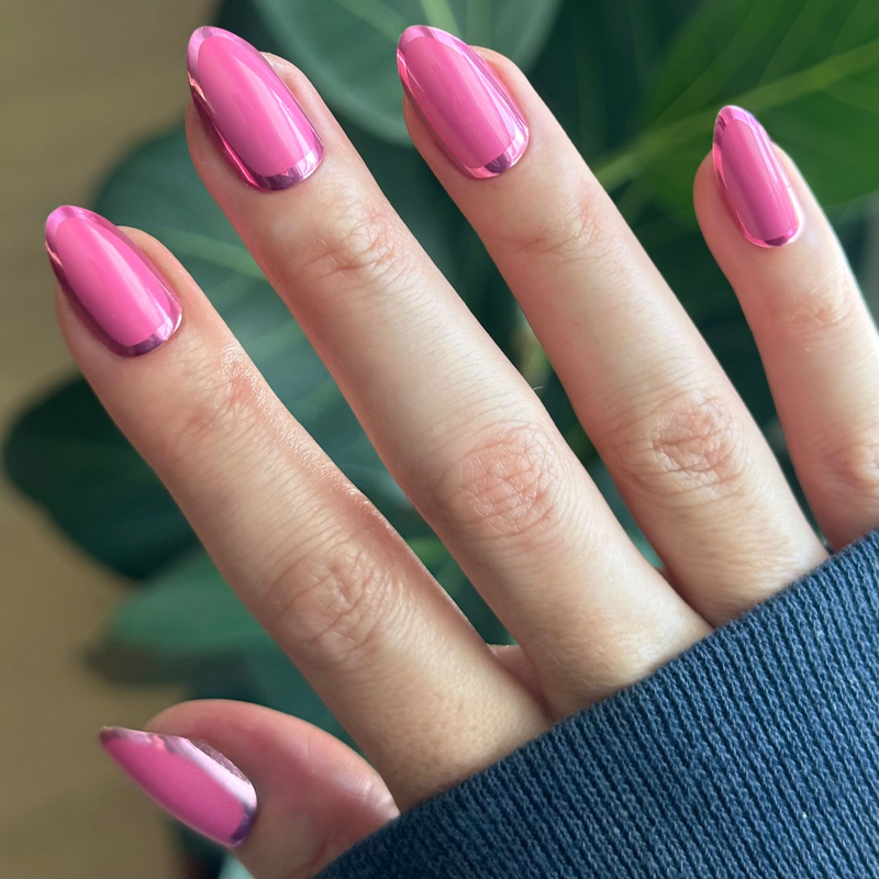 picture of Pink Chrome Outline - Press-On | Medium | Almond