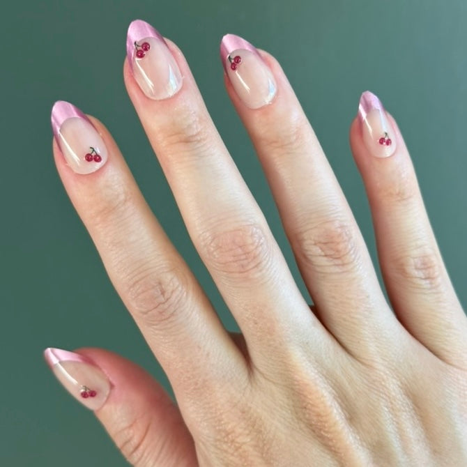 Pink Chrome Puffy Cherry French- Press-On | Medium | Almond