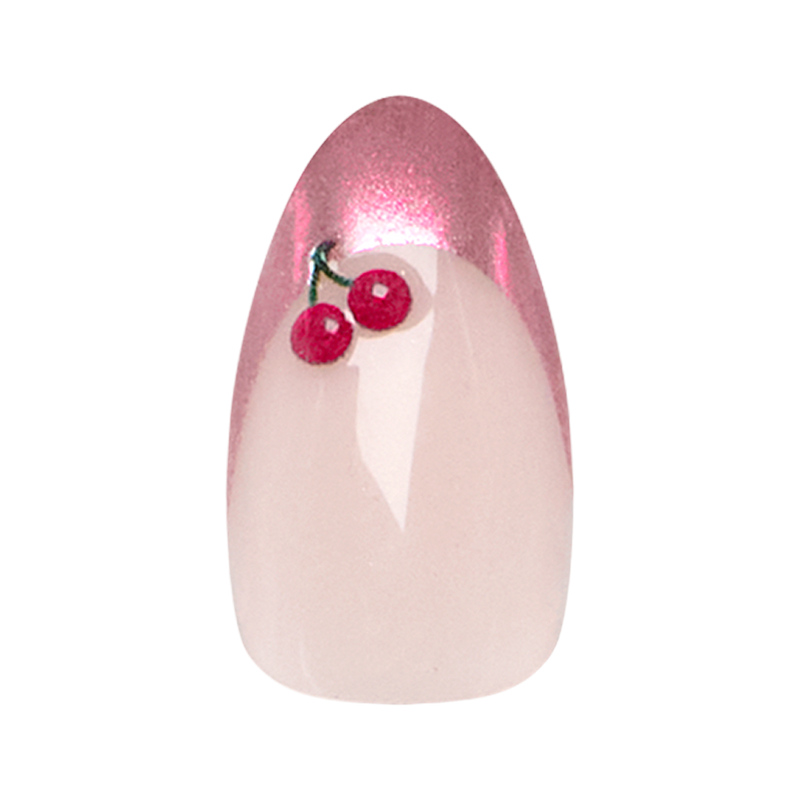Pink Chrome Puffy Cherry French- Press-On | Medium | Almond
