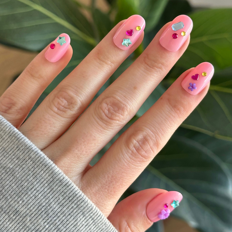 Pink Confetti Party  - Press On | Short | Round - Press-On