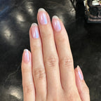 Pink Goldfish - Gel on natural nails showing soft pink iridescent shimmer for a graceful manicure by Olive and June