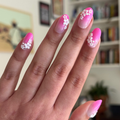 Pink Ombre with Flower Gems  - Press On | Medium | Oval - Press-On thumbnail