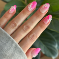 Pink Ombre with Flower Gems  - Press On | Medium | Oval - Press-On thumbnail